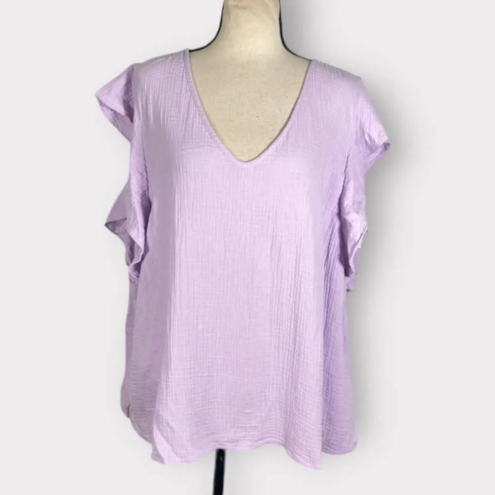 Caslon V-Neck Ruffle Sleeve Top Purple Bloom Women's Plus Size 1X NWT - Image 3