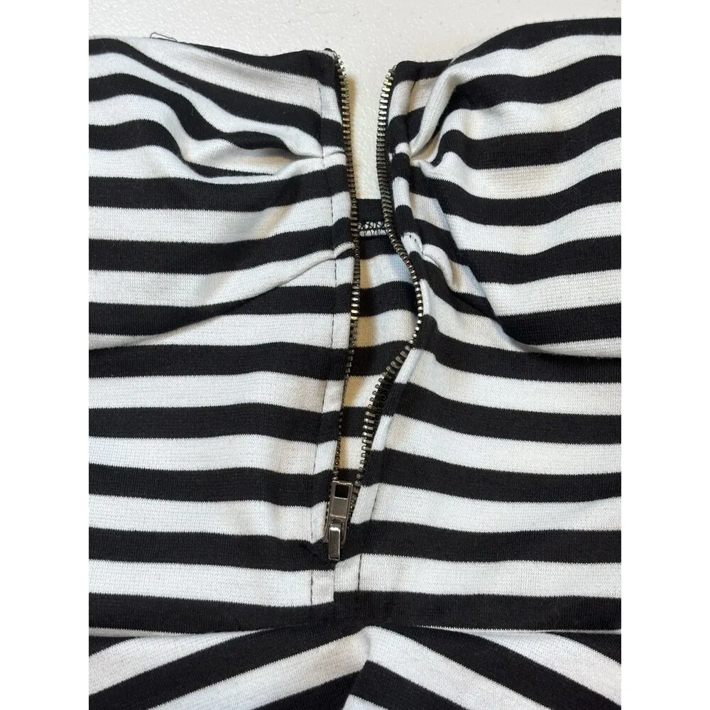 Pitaya Women Strapless Peplum Dress Retro Black & White Stripe size M - Image 11