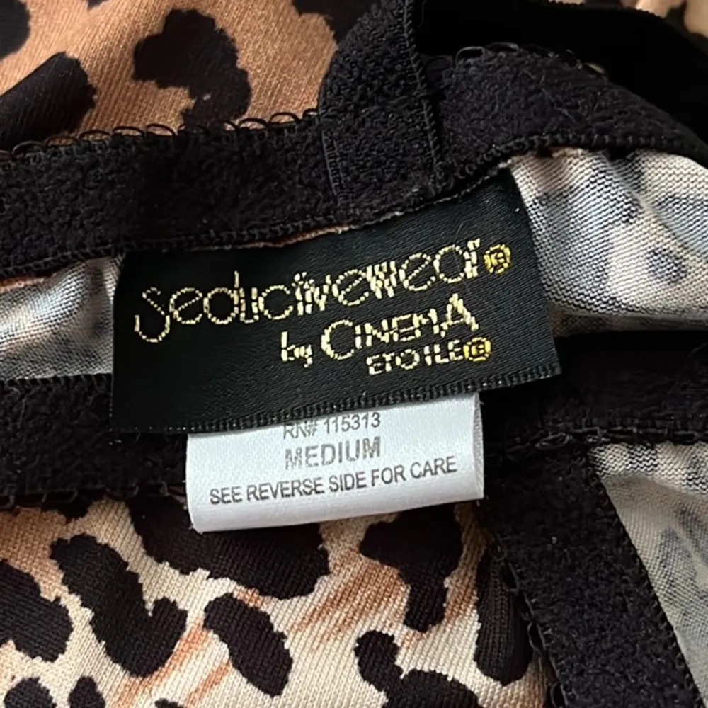 Leopard Print Slip Dress Nightgown Nightie Lace Lingerie M Medium Black - Image 5