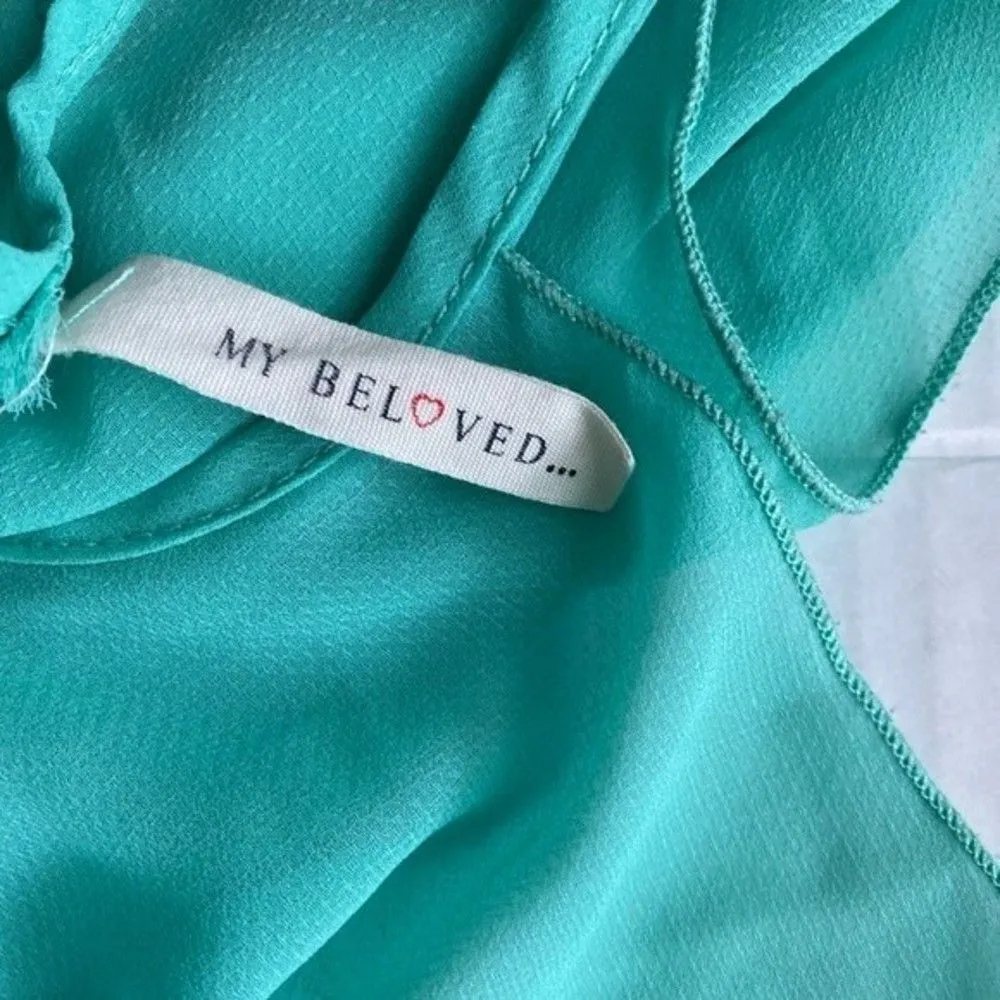 My Beloved Mint Ruffle Top Blouse Chiffon Sleeveless Size M - Image 9