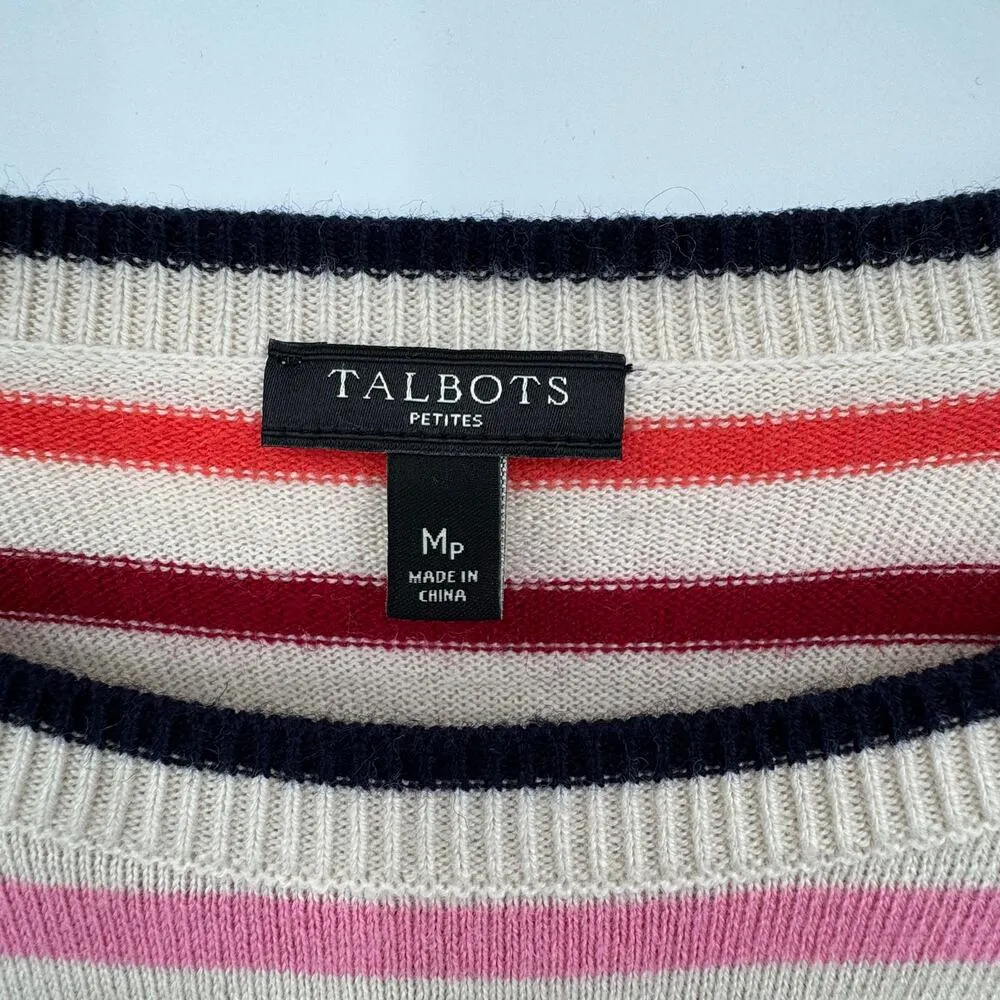 Talbots sweater lambswool blend rainbow stripe button shoulder pullover crew MP - Image 5