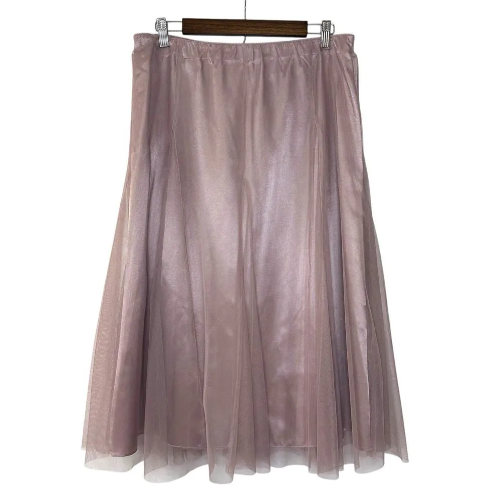 NWOT Alex Evenings Skirt L Layered Satin Tulle Muted Pink Balletcore Midi‎ Tutu - Image 4