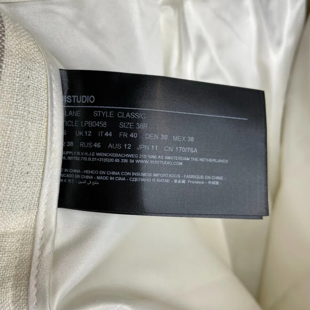 NWT Suistudio Silk Linen Off White Sand Stripe Lane Classic Trouser Pants Size 6 - Image 10