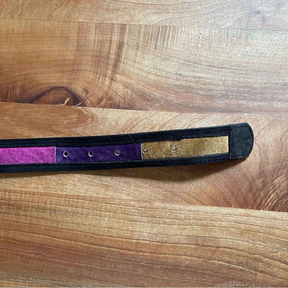 Vintage 90s EXPRESS Suede Color Block Belt Black Pink Yellow Purple Large - Image 5
