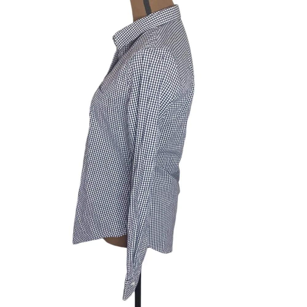 Abercrombie & Fitch micro plaid Oxford moose logo embroidery shirt navy white M - Image 4