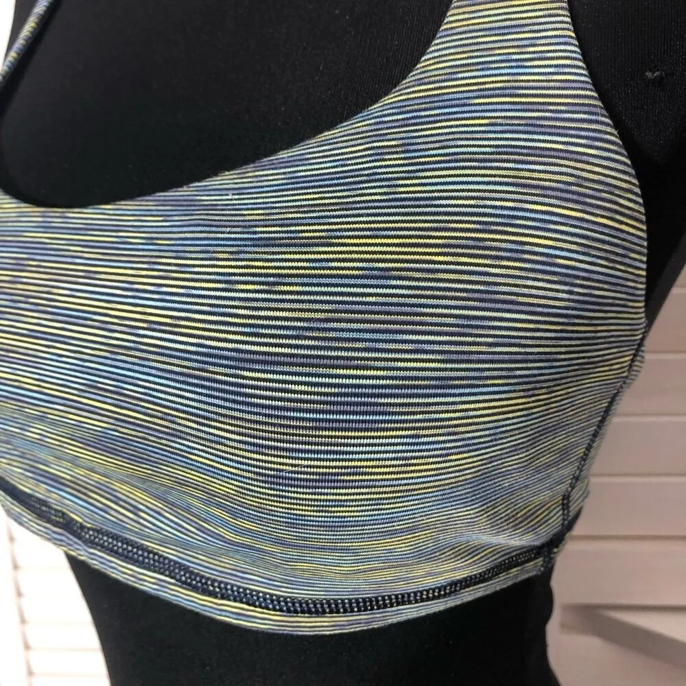 Lululemon Free to Be Bra Wild Sports Padded Strappy Blue Yellow XS - Image 8