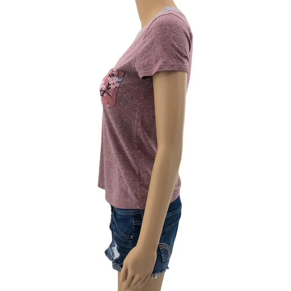 Double Zero (S) Heather Pink Floral Pen Pocket Tee V-neck Shirt Top Short Sleeve - Image 3