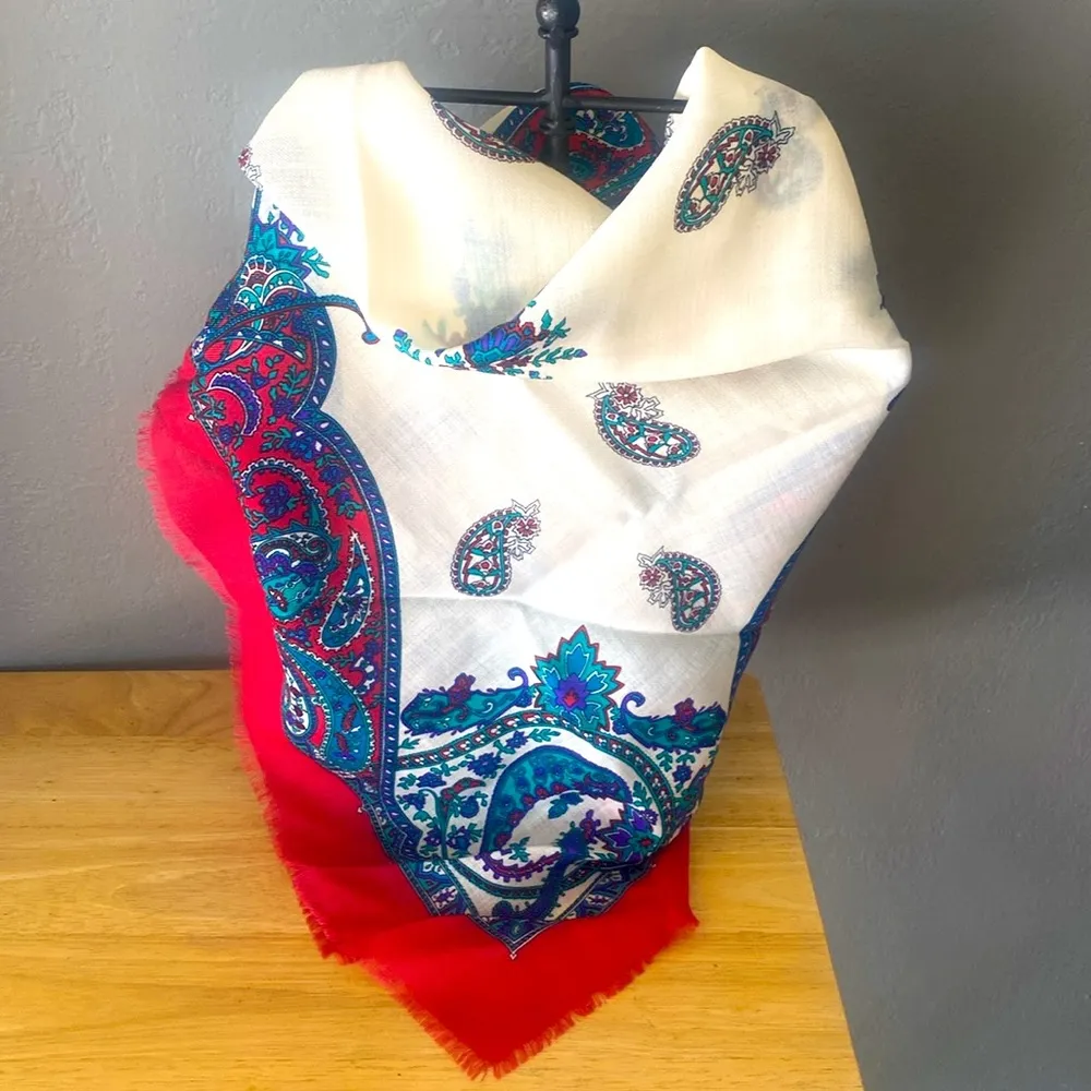 Vintage Japanese Georgiou 100 percent wool Scarf NWOT Red - Image 6