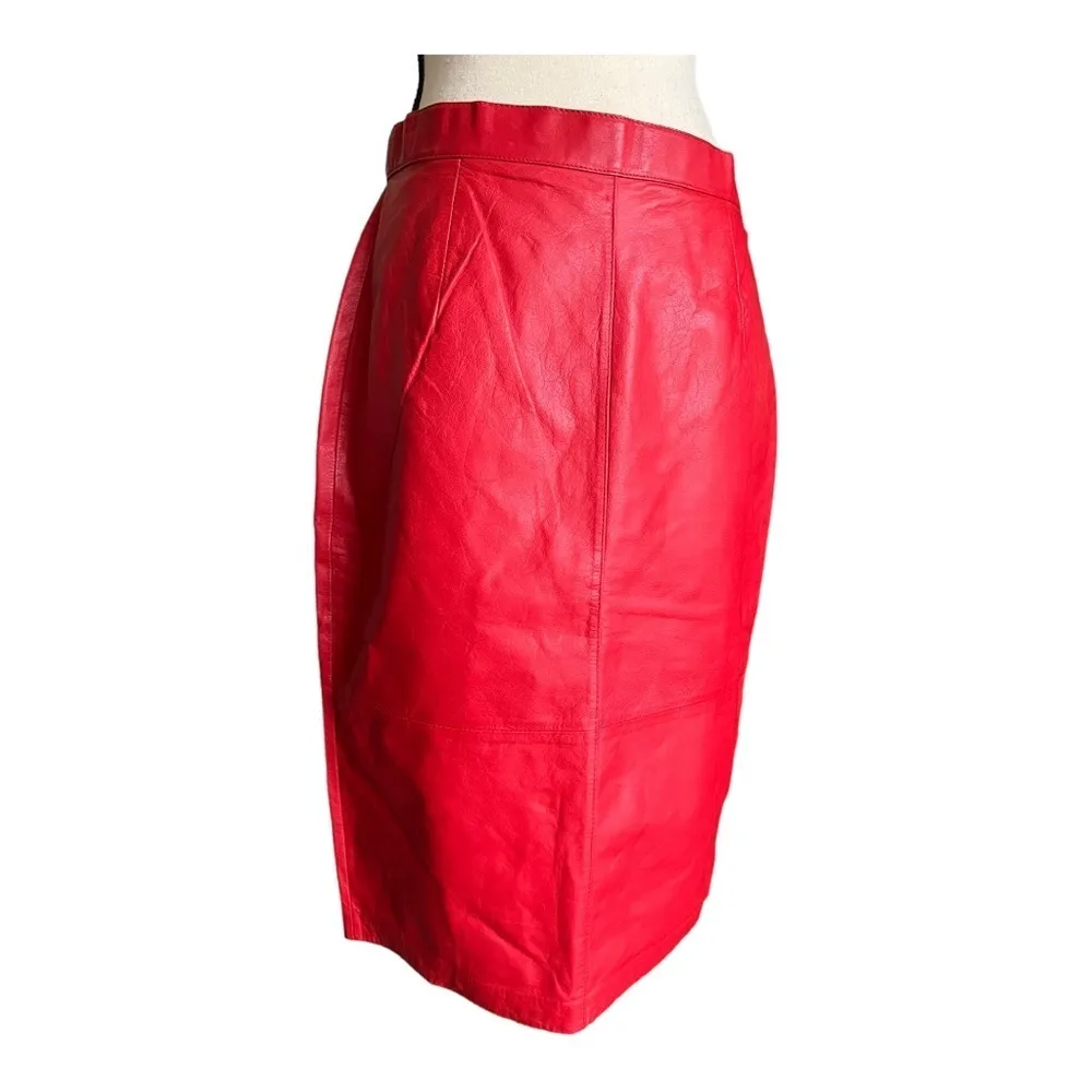 Andrew Marc  Red Vintage 80s Leather Skirt Size 14 - Image 6