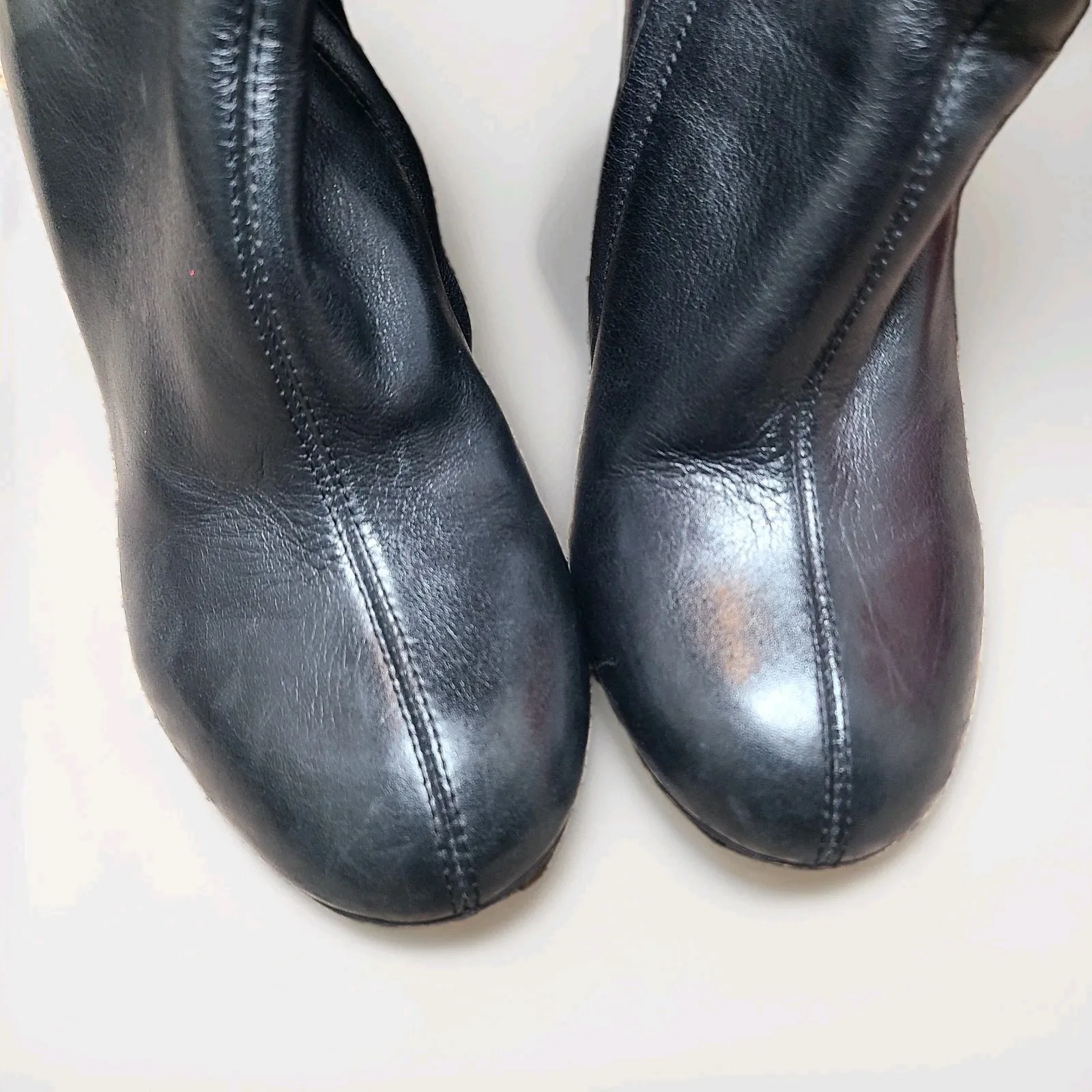 Chloe Tall Boots Black Leather Wooden Stacked Heel Size 36 - Image 5