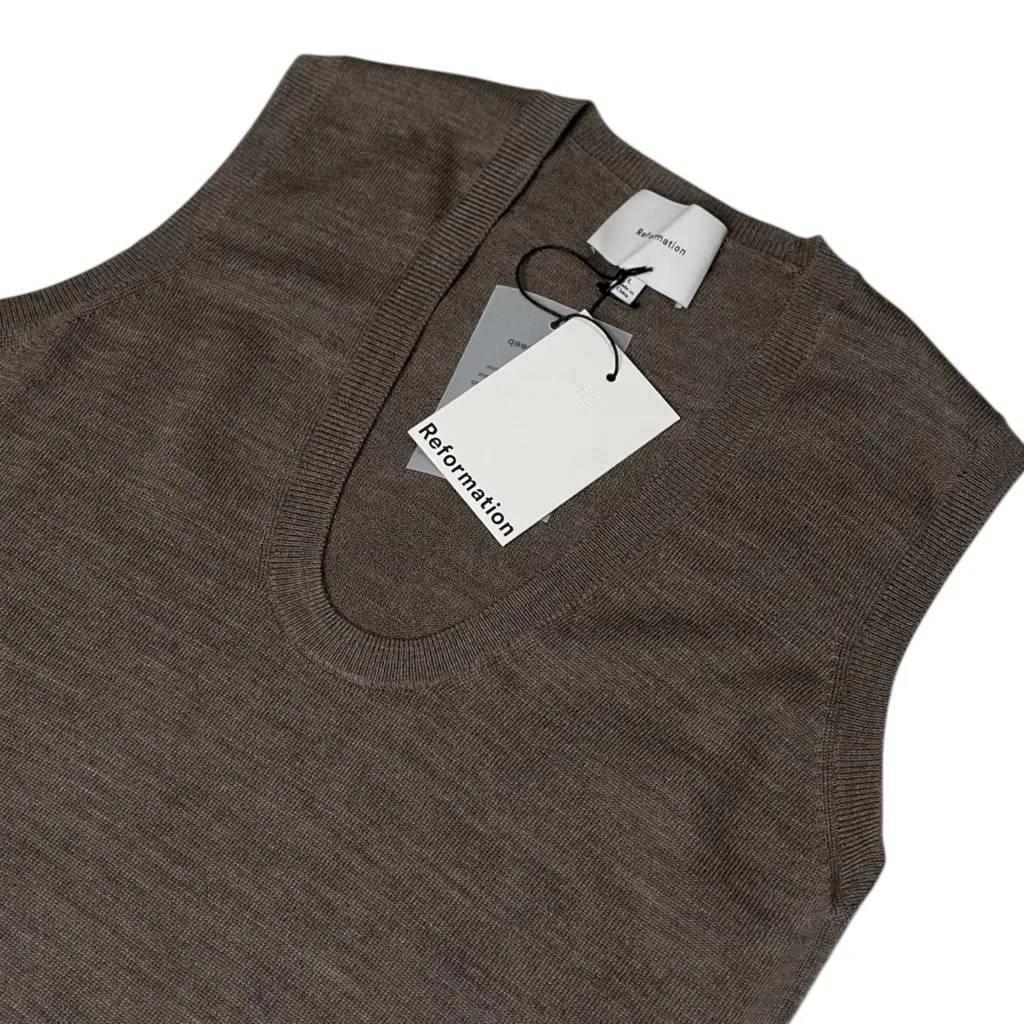 REFORMATION Marta Regenerative Merino Sweater Tank, Cocoa, Large - Image 9