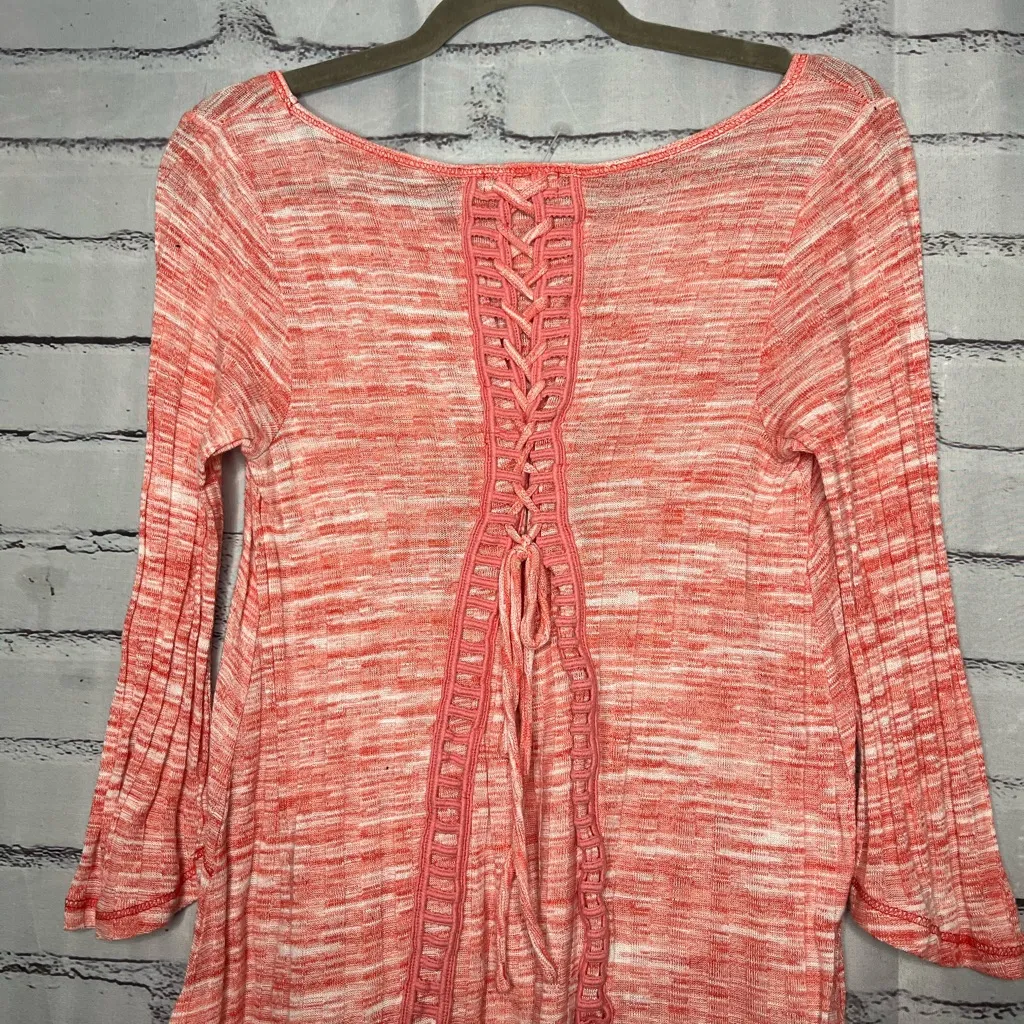 Live and Let Live Pink Ribbed Tie-Back Blouse S Wide Shoulder Cute Street Top - Image 9