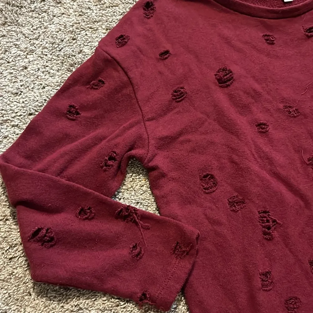 ActiveUSA Women’s Distressed‎ Grunge Burgundy Oversized Sweater Medium - Image 6