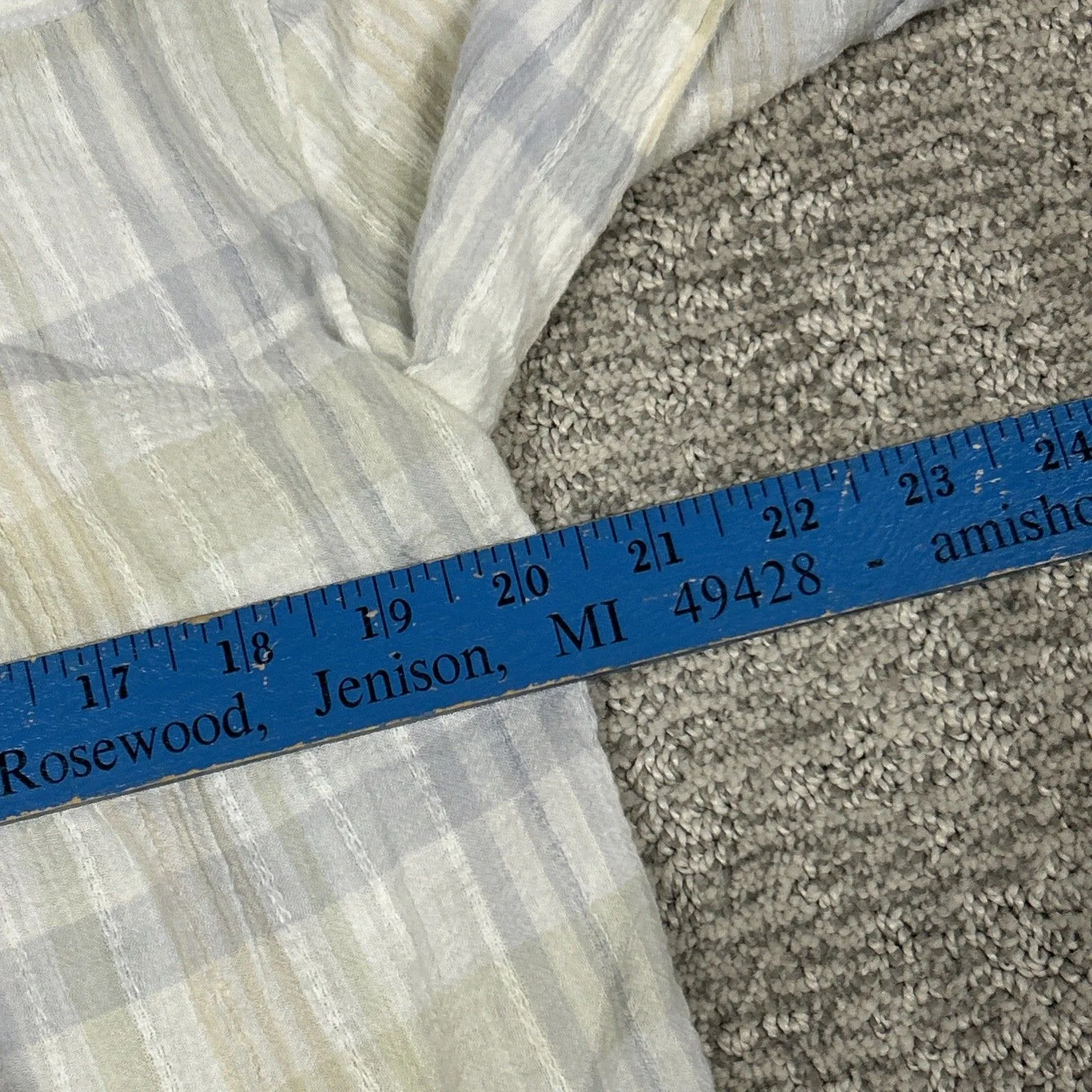 Faherty Ollie Top Womens Large Popover Shirt Organic Cotton Beige Green Blue - Image 8