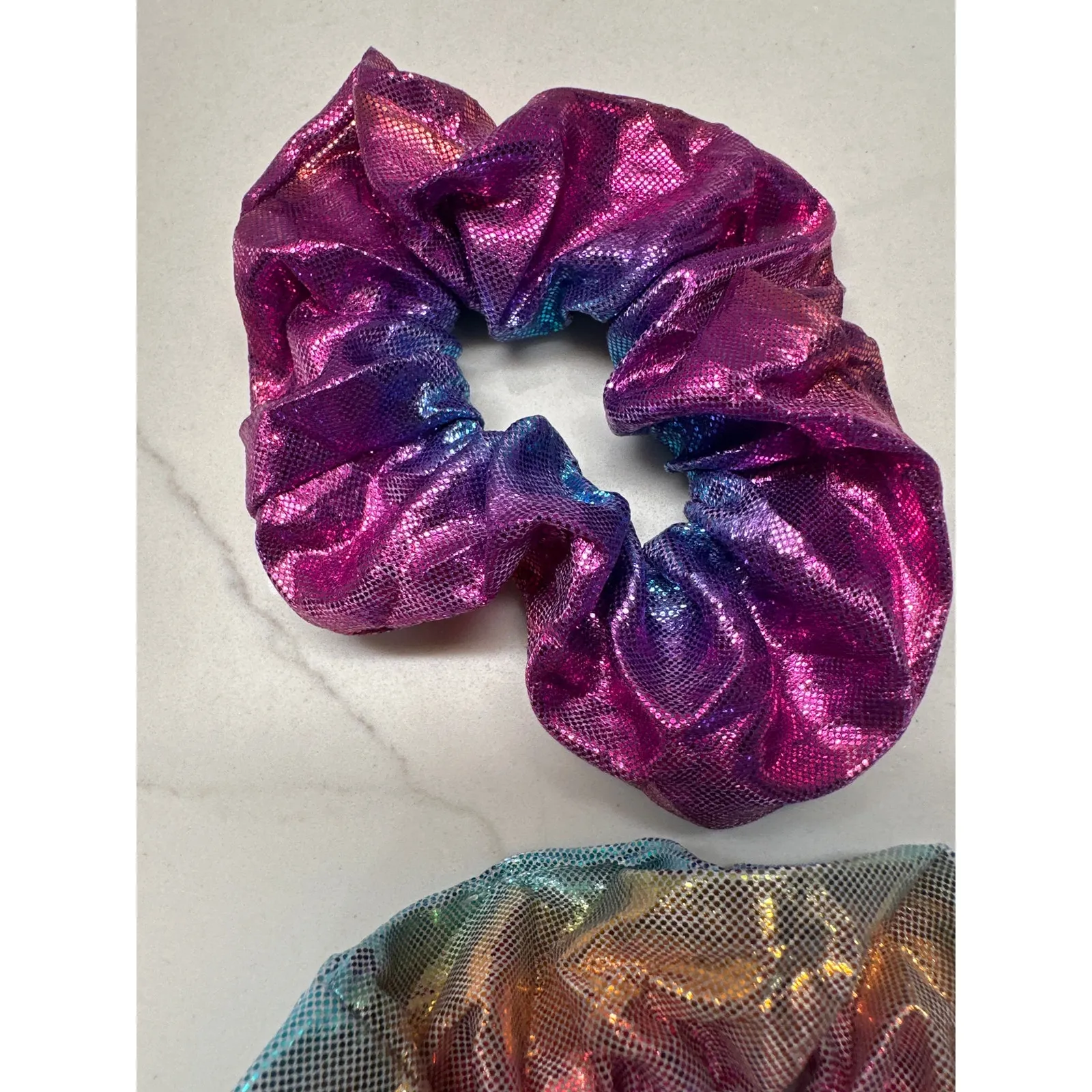 Handmade Set of 3  Metallic Rainbow Scrunchies - Image 3