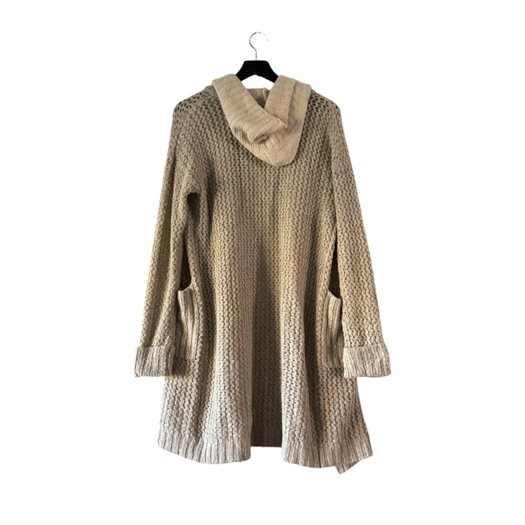 Sleeping On Snow Hooded Open Front Chunky Knit Cardigan Coatigan XS Beige Tan - Image 7