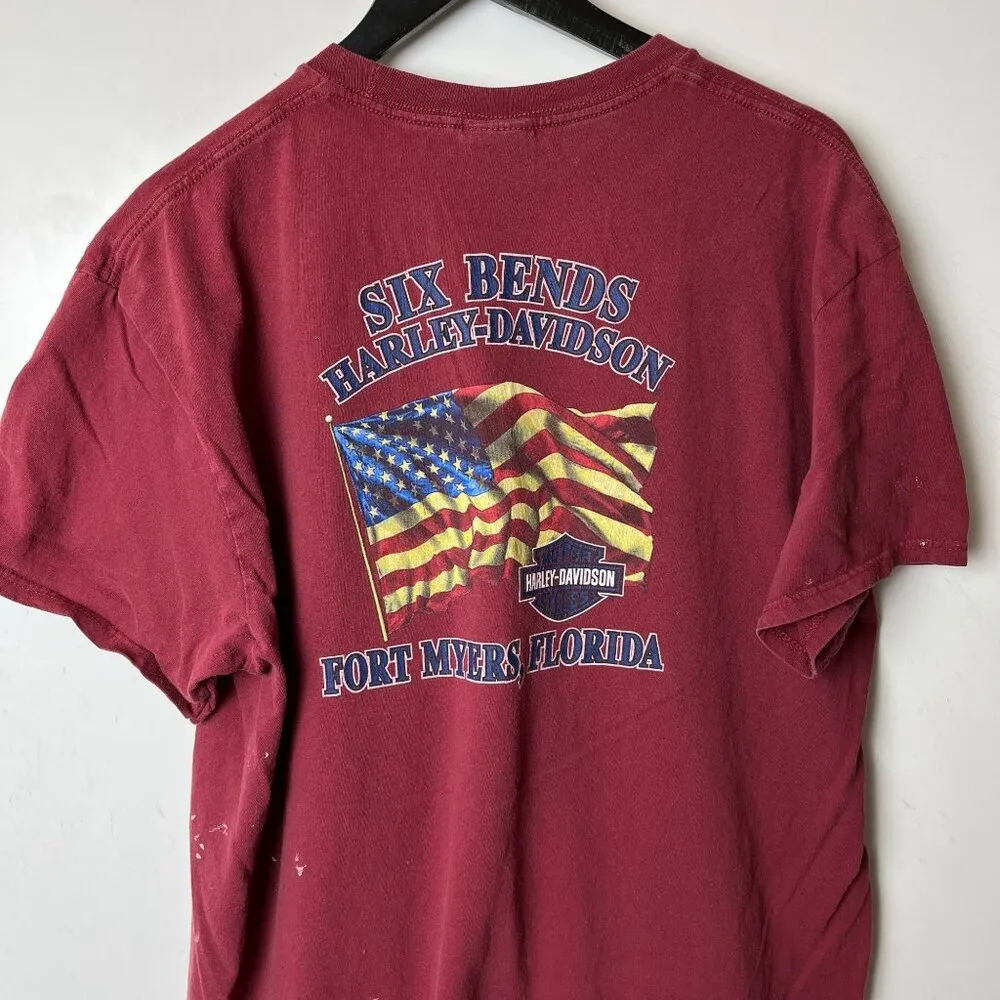 Harley Davidson Six Bends T Shirt Red XL Extra Large Pocket USA Flag Graphic Tee - Image 9