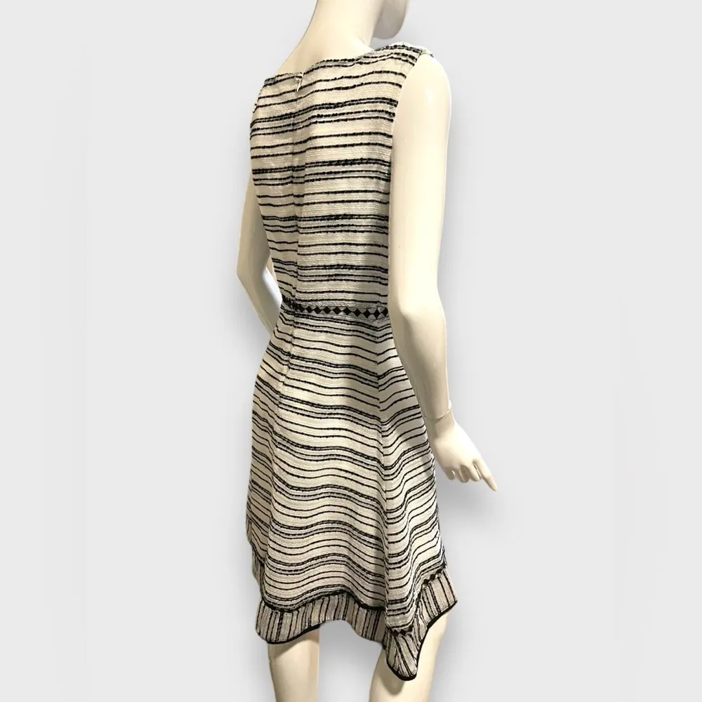 Taylor Sleeveless Ivory Black Tweed Striped Fit N Flare Midi Dress Size 10 NWT White - Image 3