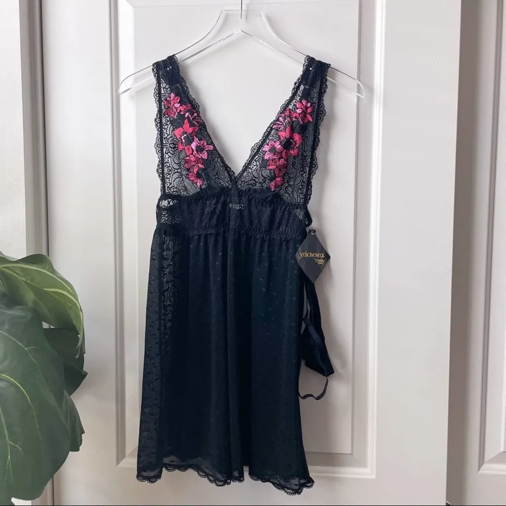 Seductivewear by Cinema Etoile Black Lace Teddy Lingerie Floral Embroidery NWT S - Image 2