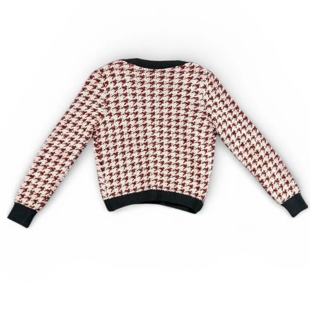 Maeve Anthropologie Houndstooth Cardigan Gold Button Black Trim Preppy Size xs - Image 2