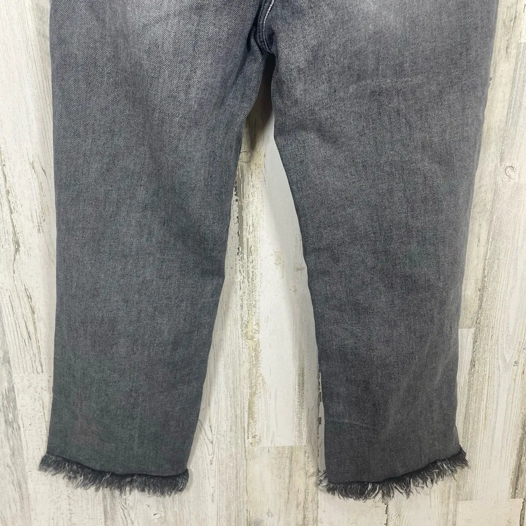 RISEN LOS ANGELES High Rise Distressed Jeans Frayed Hem Waist Dark Grey size 30 Black - Image 8