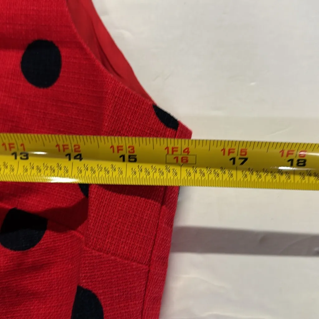 J. Crew Factory Red Dress with Navy Dots structured sleeveless above knee office Size 6 - Image 12