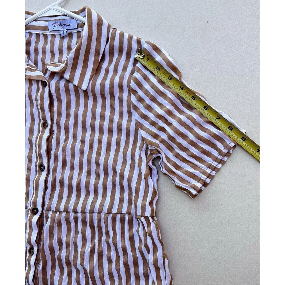 Polagram Womens  Shirt Top Blouse Button brown Woven  Short Sleeve Plaid sz S - Image 6