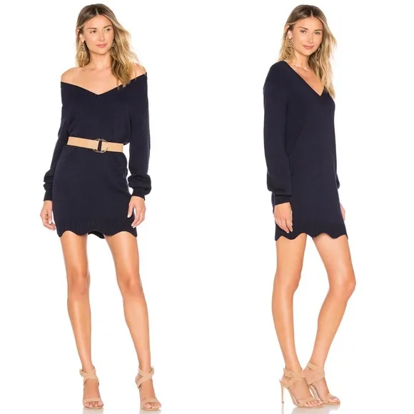 TULAROSA Delia Navy Blue Scallop Hem Knit Sweater Dress - S - Image 2