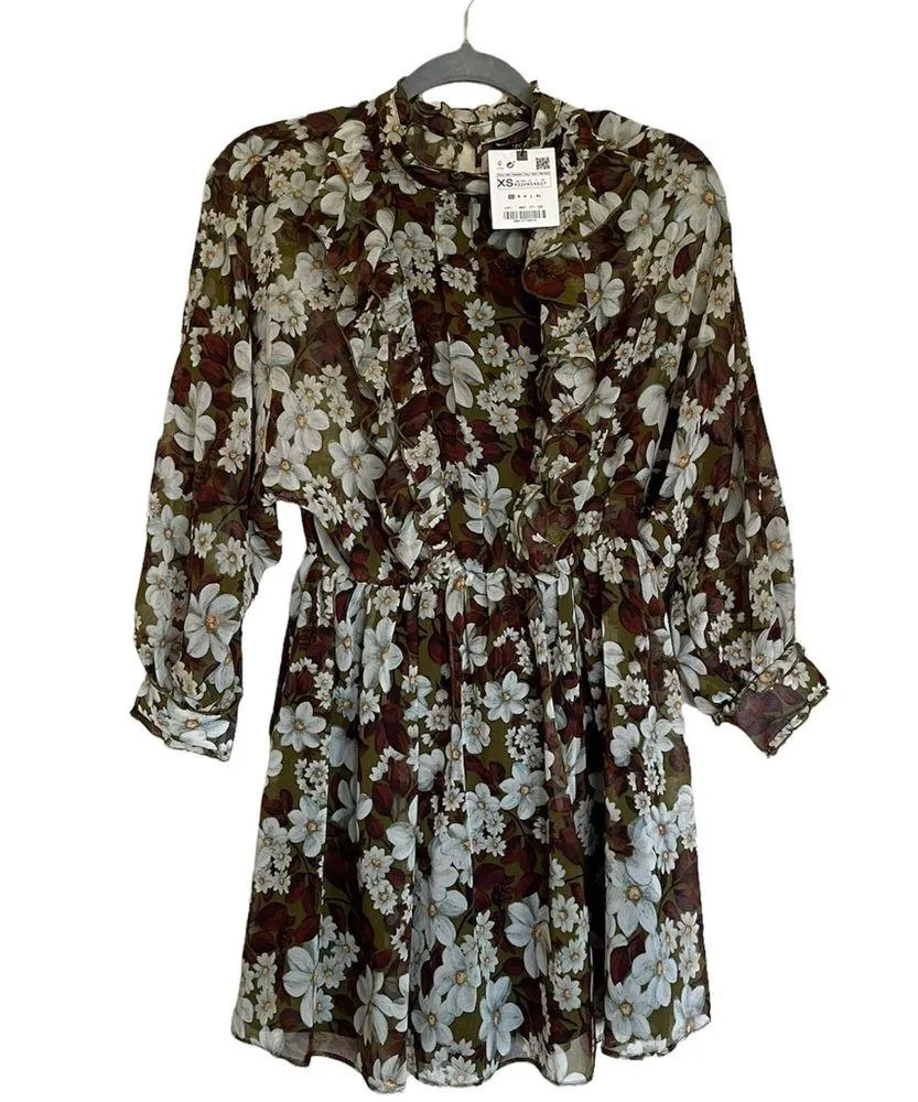 NWT ZARA FLORAL RUFFLES RESORT BLOGGERS FAV JUMPSUIT ROMPER GREEN XS - Image 8