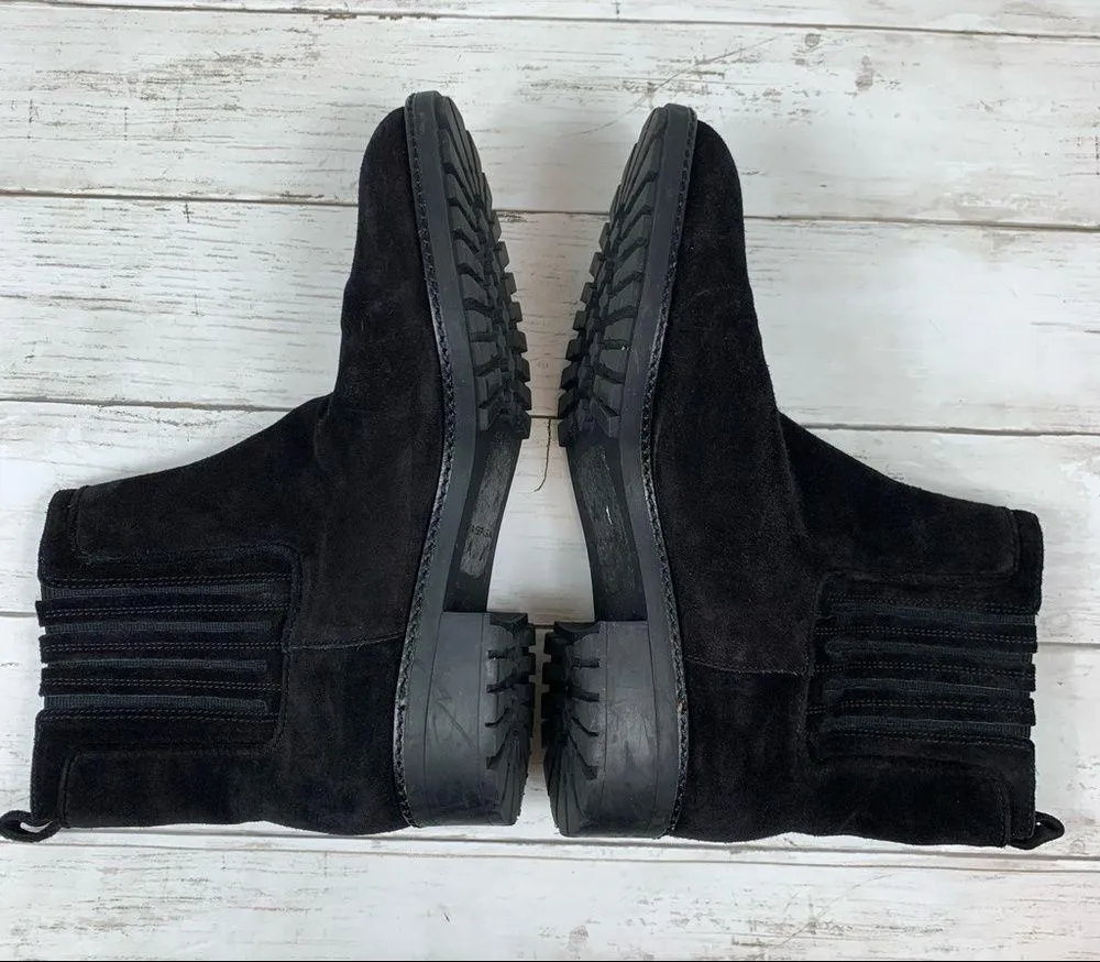 Via Spiga Black Suede Leather Ankle Chunky Boots Moto Biker Classic All Black 10 - Image 4