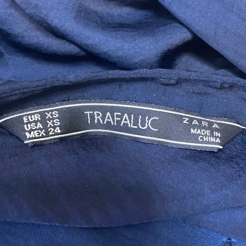 Zara Women's Blue Long Sleeve Plunge V-Neck Pocket Shirt Blouse Top Size XS - Image 3