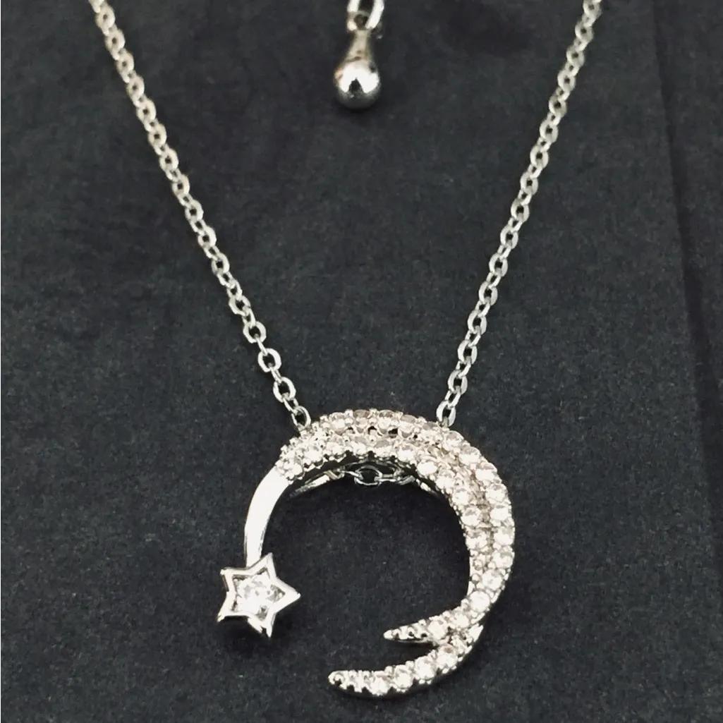 Crescent Moon Star Necklace Silver - Image 4