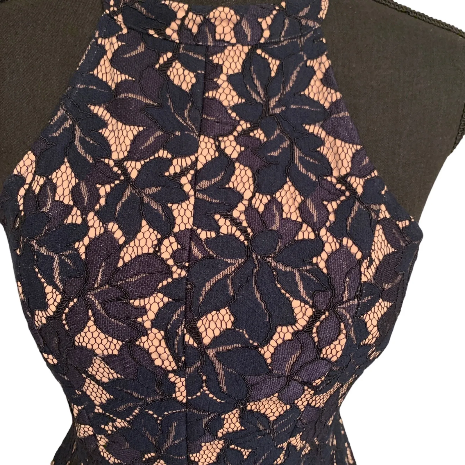 NWT‎ - ALTAR'D STATE Women's Navy Beige HALTER TOP FIT AND FLARE DRESS - S - Image 3