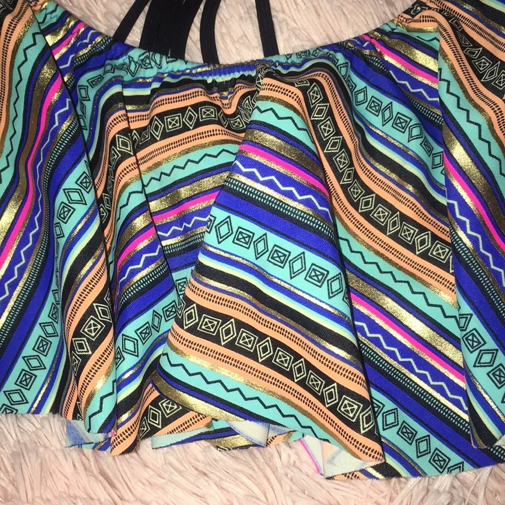 VS Women’s PINK Strappy Racerback Boho Print Flounce Bikini Swimsuit Top - Image 4