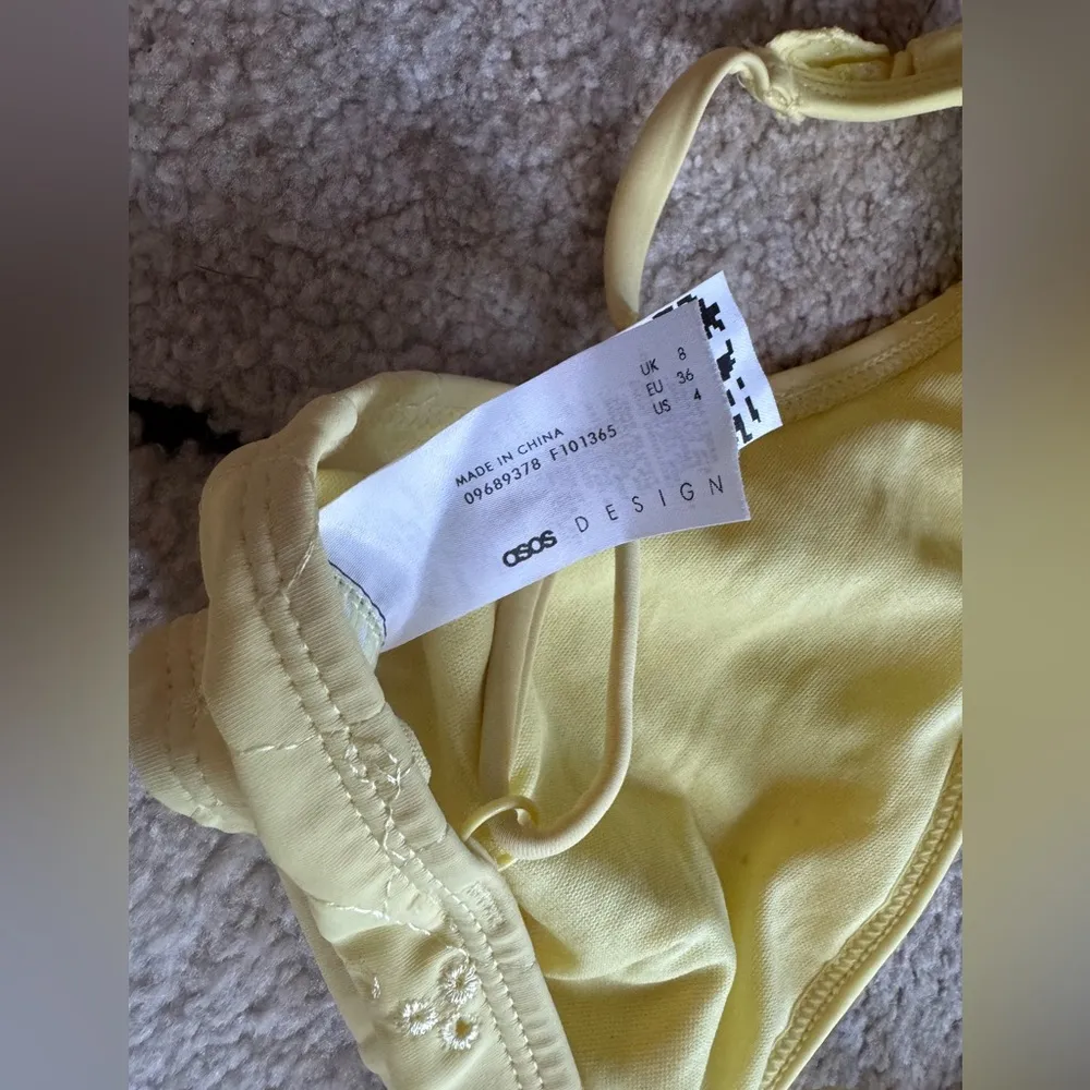 ASOS DESIGN mix and match broderie crop frill tie front bikini top in yellow - Image 6