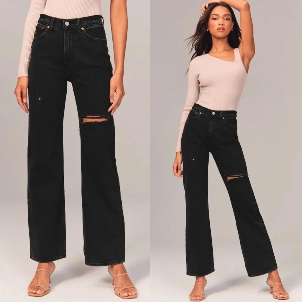 A&F • Curve Love The ‘90s Relaxed Jean High Rise black distressed ripped - Image 2
