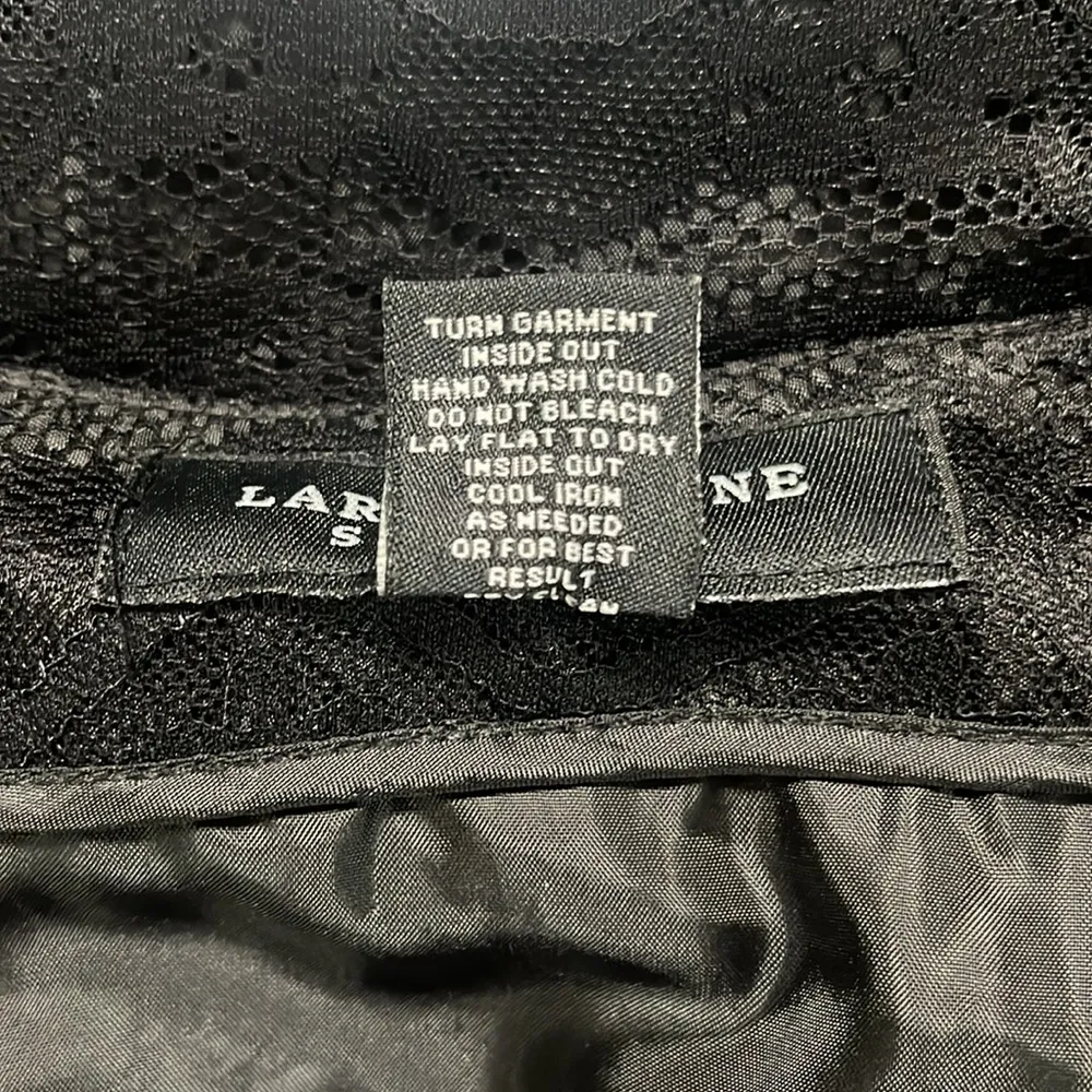 Larry Levine Stretch Black Layered Lace Skirt with Back Slit Sz 16 Office Work - Image 5