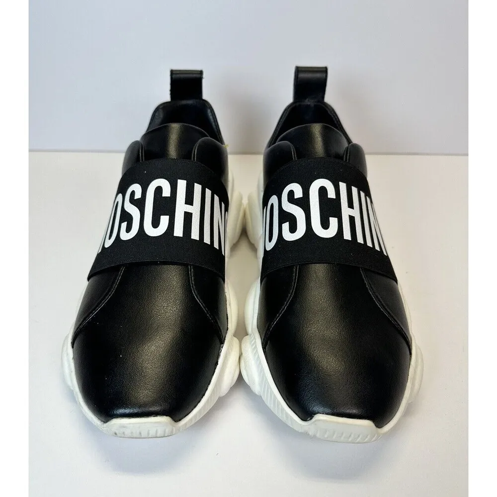 Moschino Logo Band Teddy Sole Women’s Black Leather Sneakers Size EU 35 US 5 - Image 2