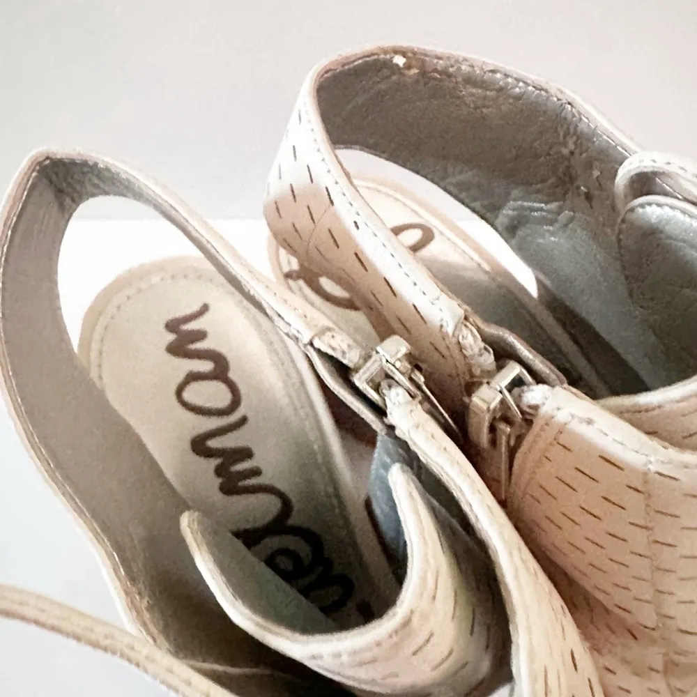 Sam Edelman Ennette Lace-Up Peep Toe Block Heel Sandals Beige Leather Size 8M - Image 6