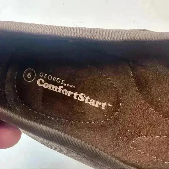 George‎ Heels Womens 6 Comfort Start Loafers Pumps Wedge Black Fabric Slip On Brown - Image 9