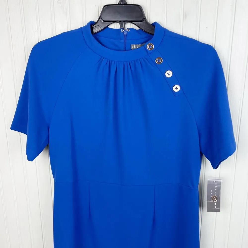 NEW Sharagano Women's Button A Line Dress Surf The Wave Cobalt Blue Size 16 - Image 3