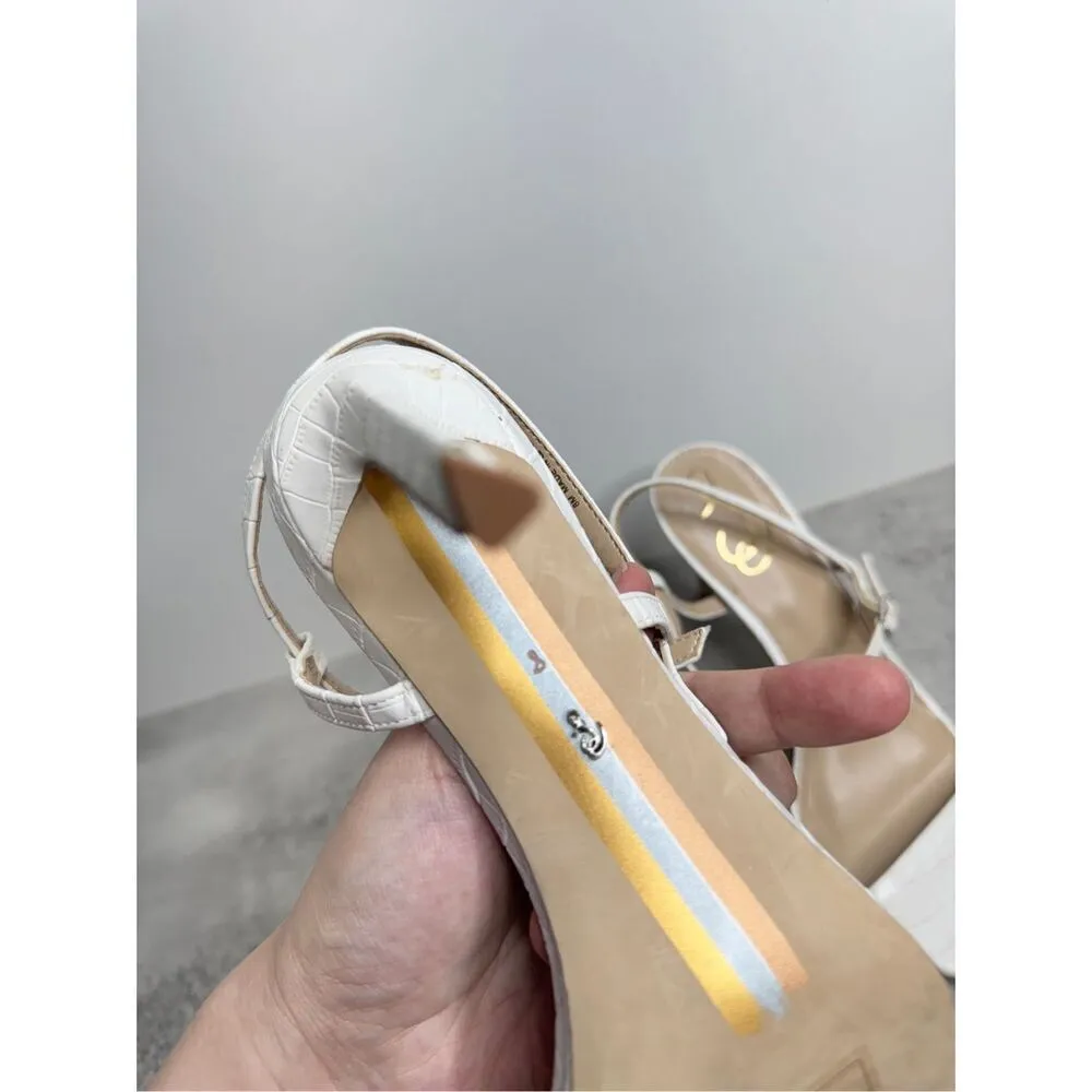 Sam Edelman Sandals Womens Size 8 White Croc Embossed Faux Leather Beachy Heels - Image 8