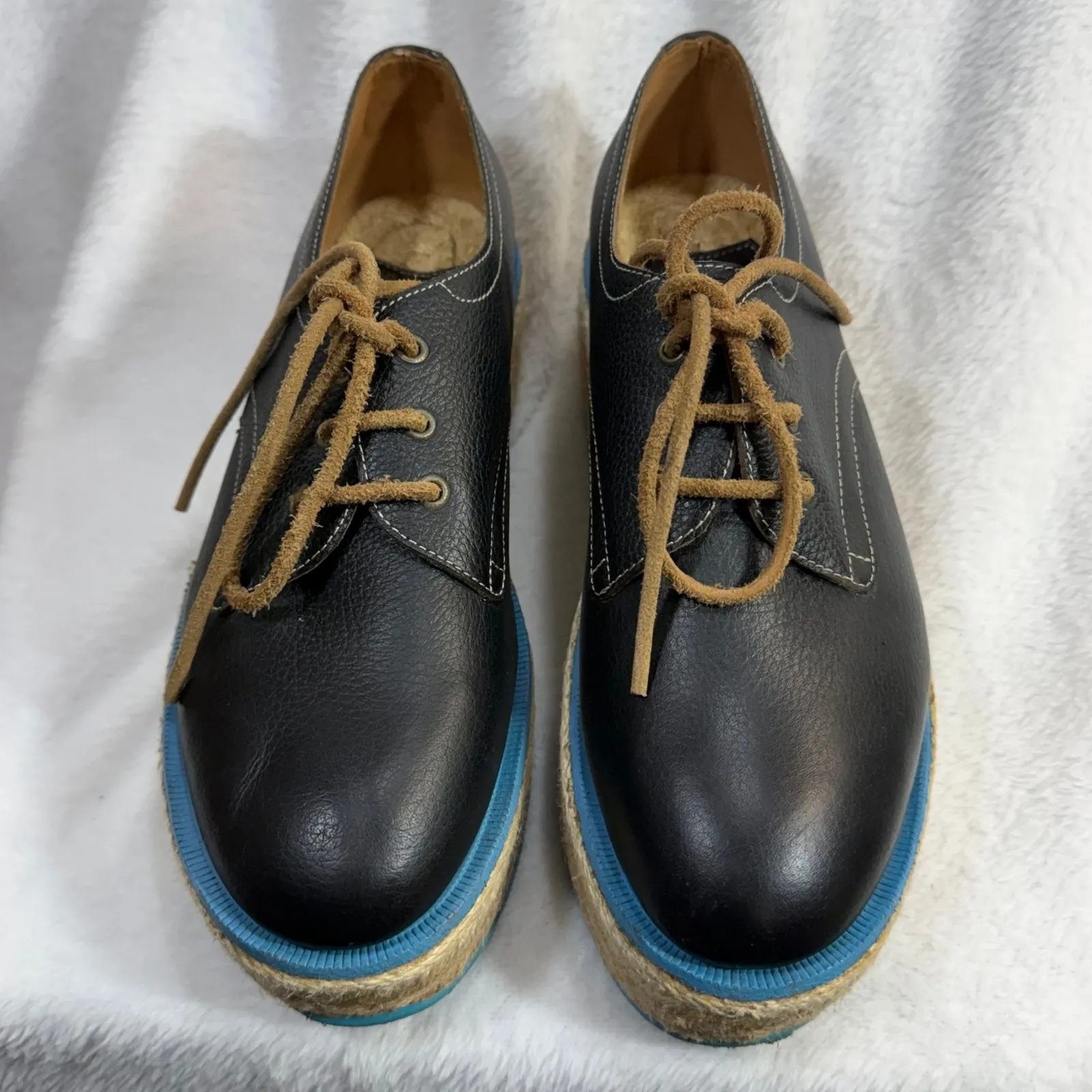 John Fluevog 4 Platform Oxford Shoe Black Espadrille Jute Designer Boho Artsy - Image 2