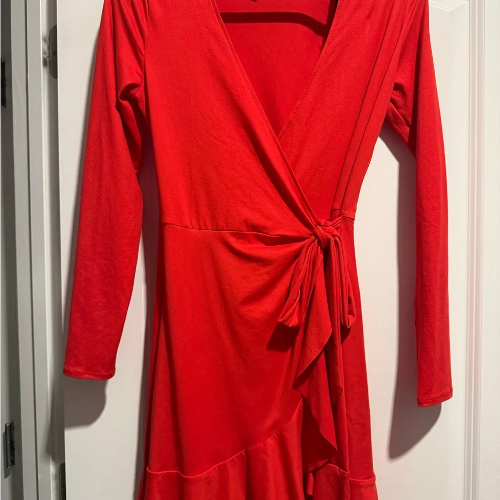 H&M Bold Red Wrap Long Sleeve Holiday Party Photos Dress Size 4 - Image 3