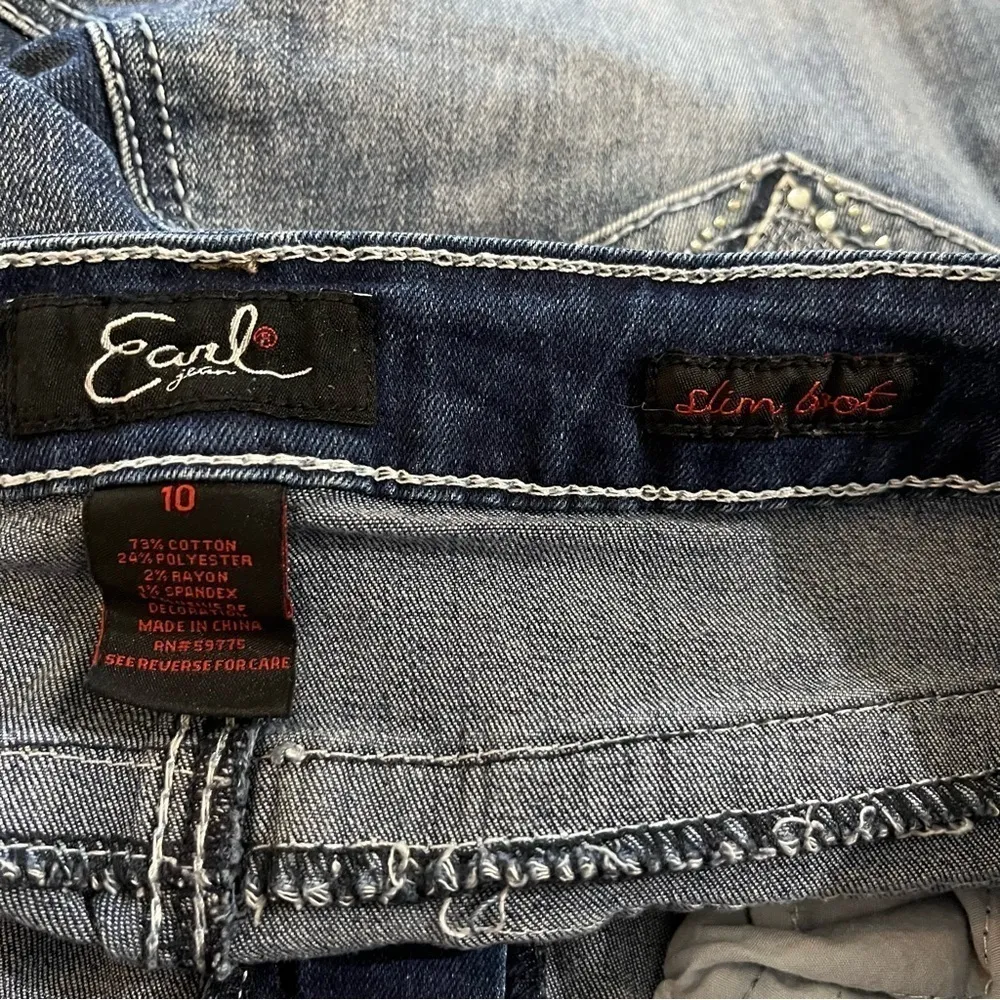 Earl Jean Rhinestone Embellished Slim Bootcut Jeans 10 Blue - Image 3