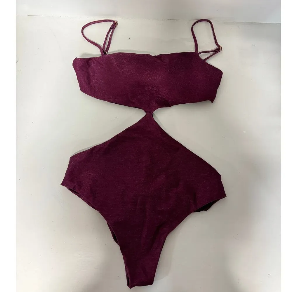 NWT The Garzetta Arena Side Cutout One Piece Bikini Burgundy Women's Size Large - Image 3