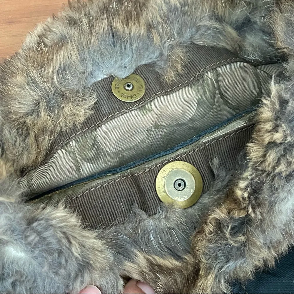 Vintage Y2K COACH 9489 Black Nylon Rabbit Fur Trimmed Small Hobo Shoulder Bag - Image 10