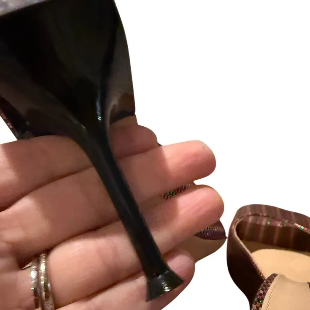 NWOB Sergio Rossi Rainbow Striped Open Toe Heels Sz. 37 (US 7) - Image 4