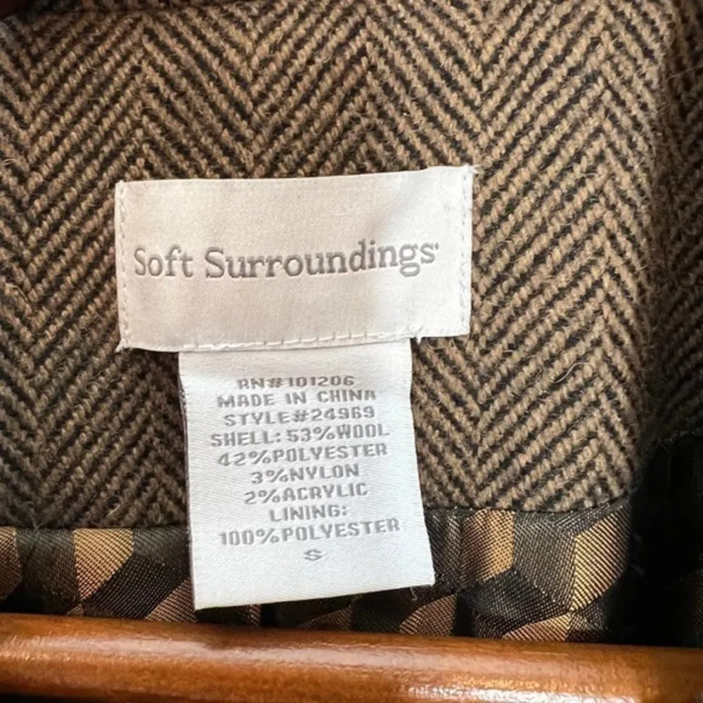 Soft Surroundings brown black herringbone metallic velvet accent coat wool small - Image 4
