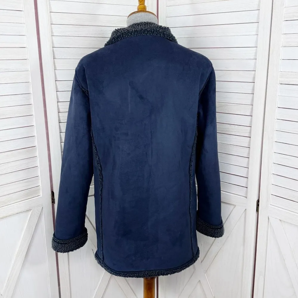 Vtg L.L.Bean Faux Suede Sherpa Lined Chore Coat Navy Blue Small Western Ranch - Image 4